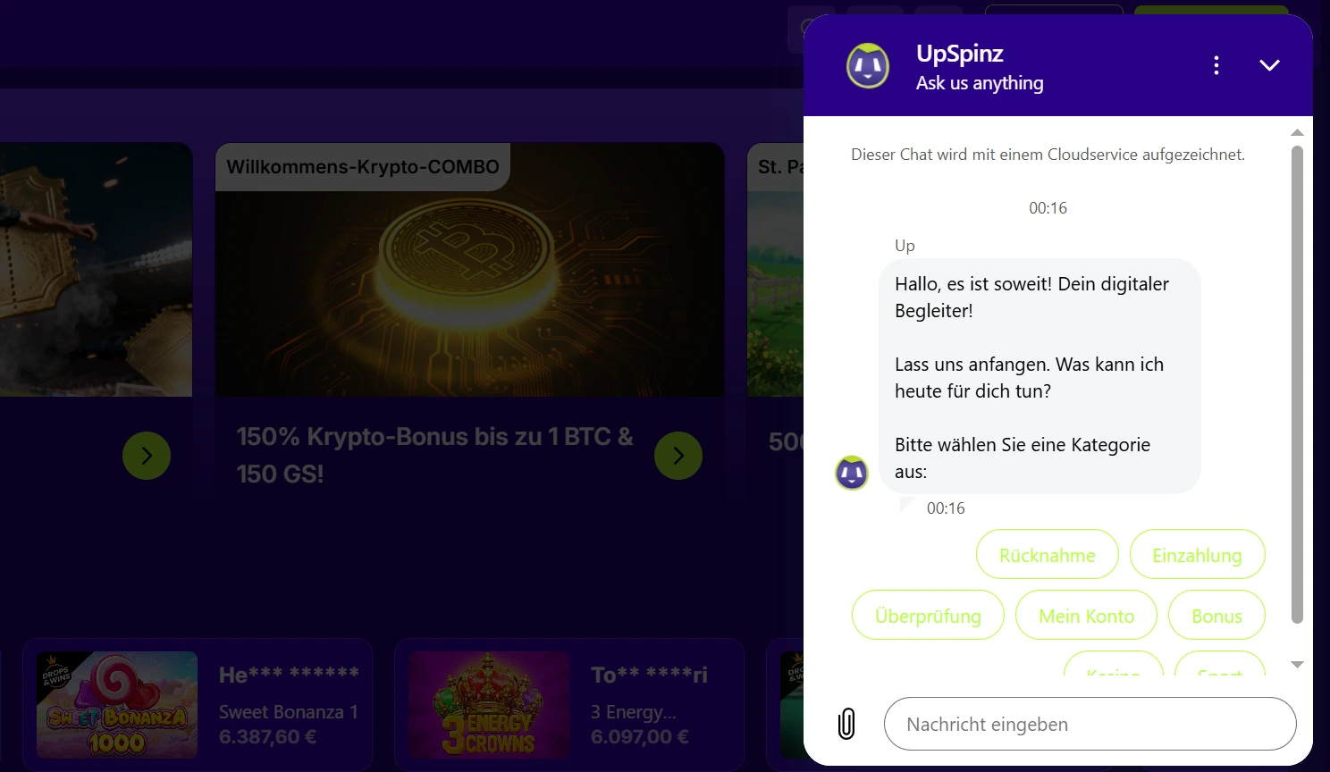 upspinz casino support